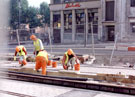 View: t01859 High Street during the construction of Supertram showing (centre) Marples Hotel, No. 4 Fitzalan Square