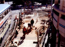 View: t01862 Junction of Haymarket and High Street from footbridge, during the construction of Supertram