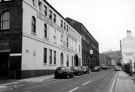 View: t01933 Arundel Street at junction with Froggatt Lane, looking towards Hallam University, C.W. Fletcher and Sons Ltd., precision sheet metal workers, Sterling Works and Butchers Works