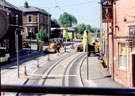 View: t02063 Langsett Road during the constuction of Supertram. Wellington Inn, Nos. 56 - 58, Langsett Road, right (junction of Wood Street)