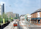 Construction of Supertram, Infirmary Road, looking towards demolition of Kelvin Flats.