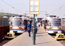 Supertrams at Meadowhall Interchange looking towards Tinsley Viaduct