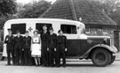 British Red Cross ambulance and crew, possibly in Chapeltown area British Red Cross ambulance and crew, possibly in Chapeltown area