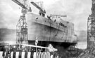 Launch of Southampton Class Cruiser, HMS Sheffield from Walker yard on the Tyne. Launched by HRH Princess Marina, Duchess of Kent, attended by Sir Charles Craven, Chairman of Vickers-Armstrong Ltd.