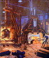 Painting of forging steel at an unidentified factory by Leonard P. Dowd