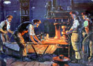 Painting of Forging railway wagon wheels by Leonard P. Dowd Painting of Forging railway wagon wheels by Leonard P. Dowd
