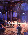Painting of Forging using a hydraulic press by Leonard P. Dowd