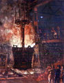 Painting of Tapping a furnace into a ladle by Leonard P. Dowd Painting of Tapping a furnace into a ladle by Leonard P. Dowd