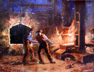 Painting of Forging using a drop hammer by Leonard P. Dowd
