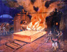 Painting of Rolling steel in an unidentified factory by Leonard P. Dowd