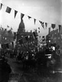 Looking towards Commercial Street, decorated for the visit of Queen Victoria, with Birmingham District and Counties Banking Co. in the centre
