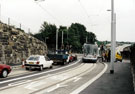 Supertram construction work on Granville Street near Sheffield College Supertram stop with Sheffield College on the left