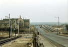 Construction at Woodbourn Road Supertram stop showing the junction of Stadium Way (left) and Worthing Road (right) with the Pakistan Muslim Centre formerly Woodbourn Road County School in the background