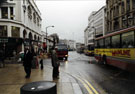 View: t02812 Moving the pillar box near the junction of York Street and High Street showing Bradford and Bingley Building Society formerly Kemsley House, Telegraph and Star Offices (left) and  Foster's Buildings (extreme right)