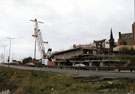 Construction of Supertram Viaduct alongside Sheffield Parkway with Durham Ox public house, St. John's Church and Hyde Park Flats in the background