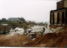 Construction of Supertram Bridge over South Yorkshire Navigation near Pot House Bridge with former John Bannner Ltd (Banners) in the background in the background