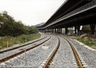 View: t02824 Supertram tracks running alongside Tinsley Viaduct