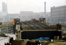 View: t02826 Construction of Bow String Bridge, Park Square with Park Hill Flats in the background (right)