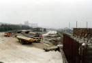 Construction of Supertram Viaduct and Nunnery Supertram Depot, off Woodbourn Road with Hyde Park Flats in the background