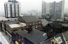 Elevated view from Cole Brothers multi-storey car park showing No. 30 Cole Brothers Sports Department with the former Bethel Chapel at the rear, Grosvenor House Hotel (left) and Telephone House (right) in the background