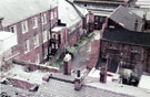 Elevated view from Cole Brothers multi-storey car park looking towards Backfields showing former Bethel Chapel (left) site of Brook Bros. Ltd., electro platers, Albert Works, 