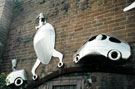 Car Mural Sculpture by Johnny White on the wall of Harratts Volvo Sheffield, Vulcan Foundry, Attercliffe Road