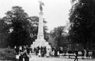 View: t03336 Crowds gathering after the unveiling of The York and Lancaster Regiment Memorial, commemorates those who fell in the two World Wars, Weston Park