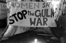 View: t03370 Banner for Women Against the Gulf War, First City Centre Peace Camp, Fargate