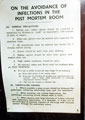View: t03424 Health and Safety notice on the door of the Post Mortem room, Nether Edge Hospital