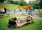 Bench sculpture created 1996 by local children under the supervision of Jason Thomson, Childrens Play Area, Crookes Valley Park