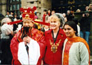 Lord Mayor, Councillor Jackie Drayton with members of the Chinese Community outside the Town Hall during the Chinese New Year Celebrations