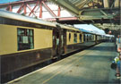 View: t03877 Orient Express railway carriages on a special excursion, Sheffield Midland railway station