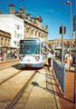 Supertram No. 7 bound for the Cathedral at the Fitzalan Square stop on Commercial Street