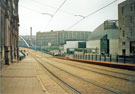 View of Ponds Forge Sports Centre and Park Hill Flats from Fitzalan Square Supertram stop on Commercial Street