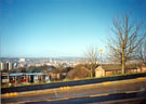 View of Sheffield from Park Grange Road, the maisonettes in the foreground are on Guilford Rise and the Vic Hallam houses are on Guildford Way