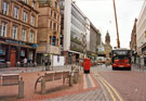 View: t03983 Fargate from the junction with High Street looking towards the Town Hall showing Barclays Bank, No. 2 High Street