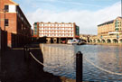 View: t04010 Straddle Warehouse, Canal Basin, Victoria Quays, Sheffield and South Yorkshire Navigation with Stakis Hotel right
