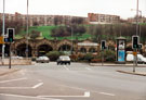 Sheffield Midland railway station from Sheaf Square looking towards Park Hill Flats