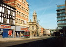 Quicksilver Amusements, Haymarket looking towards Waingate showing the Old Court House formerly the Old Town Hall at the junction with Castle Street (left) and Castle Market (right)