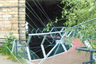 Sussex Street end of Cobweb Bridge, River Don under the Wicker Arches, Five Weirs Walk after vandals stripped it for scrap metal