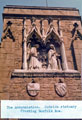 View: t04292 Carved detail, St. Marie's Roman Catholic Cathedral, representing the Annunciation above the door at the corner of Norfolk Row and Norfolk Street with coats of arms of Pope Leo XIII and Duke of Norfolk below
