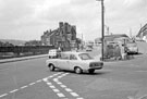 Junction of Spitalfields; Bridgehouses Goods Depot approach and Nursery Street looking towards  No. 175/7, Harry Hartley and Sons Ltd., ironmongers; Iron Bridge and Corporation Street Bridge (Borough Bridge) 