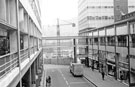 Elevated view of Exchange Street from Castle Market Gallery looking towards the site of Sheaf Market under construction