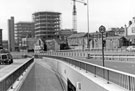 View: t04474 Entrance to the subway under Arundel Gate looking towards Furnival Square and the Amalgamated Union of Engineering Workers (A.E.U.W) Offices under construction 