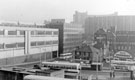Elevated view of Pond Hill and Pond Street bus station with Hyde Park and Park Hill Flats in the background