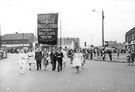 Congregation marching with Darnall Congregational Church Sunday School banner, Darnall Congregation marching with Darnall Congregational Church Sunday School banner, Darnall