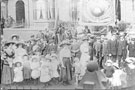 Darnall Congregational Sunday School with banner assembled prior to Whit Walk on Owlergreave Road (now Prince of Wales Road