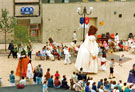 View: t04684 Elevated view of the Dorchester Giants in Tudor Square during the World Student Games Cultural Festival 