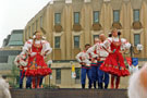 Russian Deaf Theatre Group, Tudor Square during the World Student Games Cultural Festival with the Town Hall extension (known as the Egg Box (Eggbox)) in the background