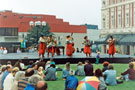 Ukranian musicians entertaining Tudor Square during the Cultural Festival with the Crucible Theatre and Lyceum Theatre (right) in the background